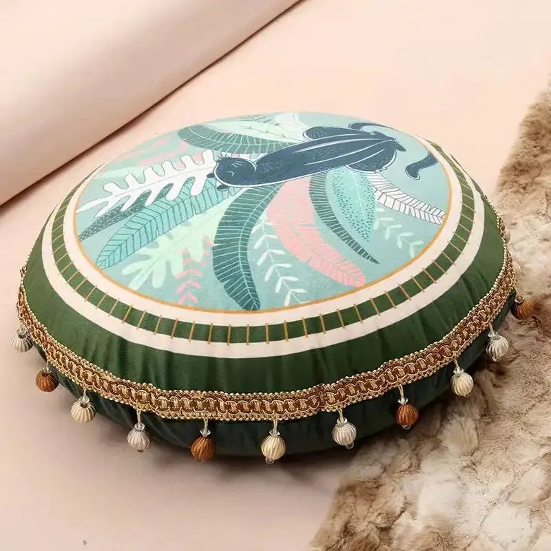 Green Ethnic Tassel Cushion