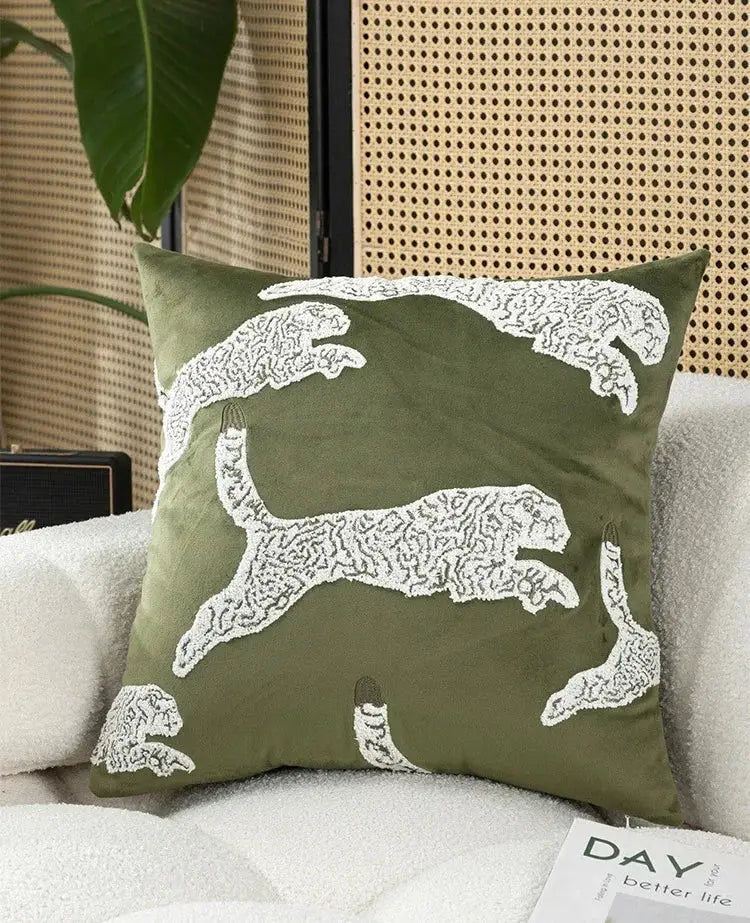 Olive Embroidered Patchwork Cushion
