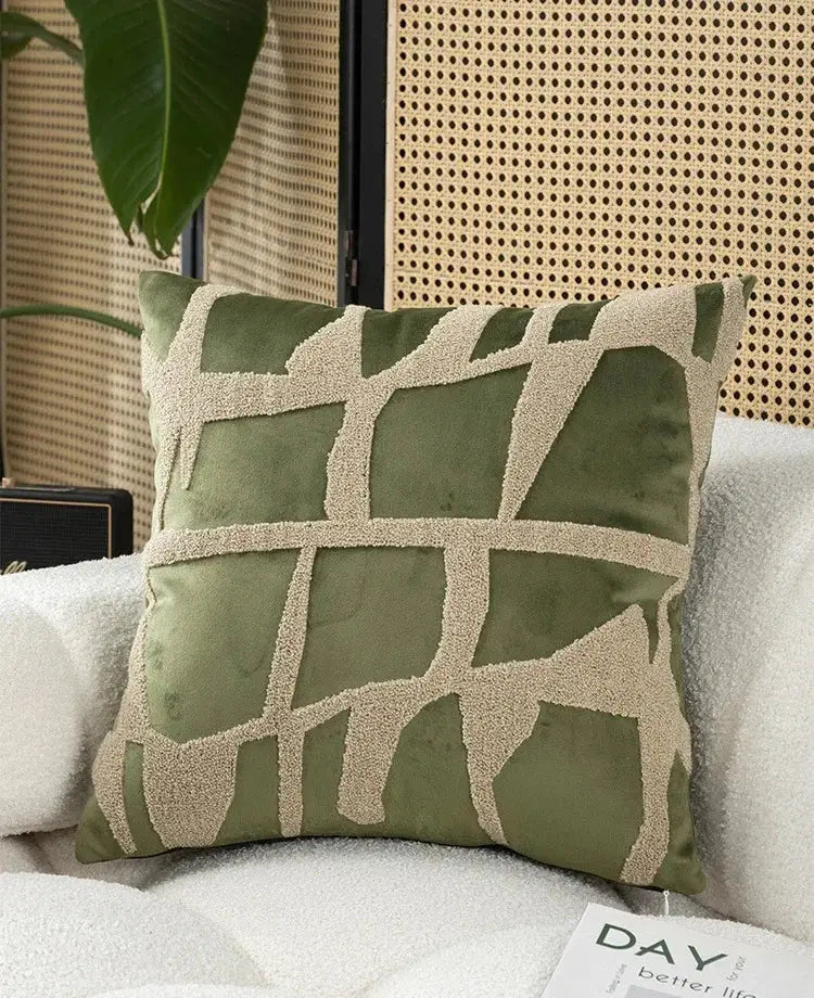 Olive Embroidered Patchwork Cushion