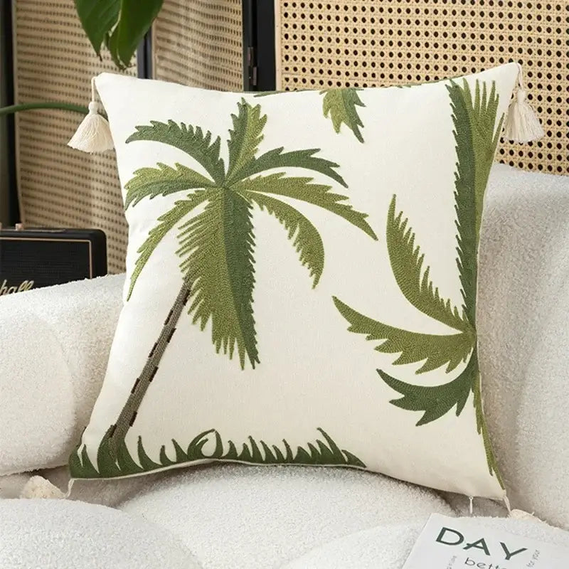 Olive Embroidered Patchwork Cushion
