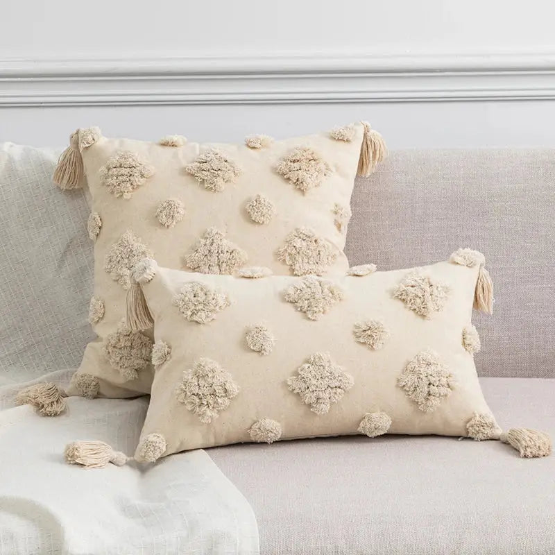 Yellow White Tassel Cushion