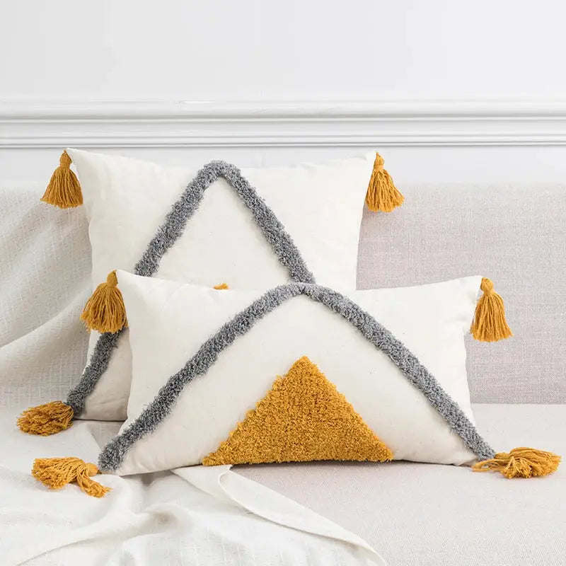 Yellow White Tassel Cushion