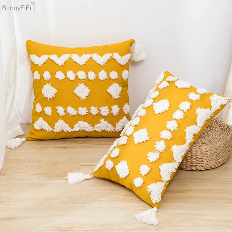 Yellow White Tassel Cushion
