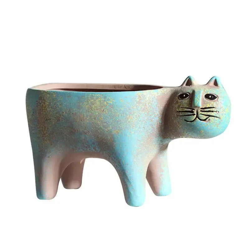 Turquoise Ceramic Cat Planter