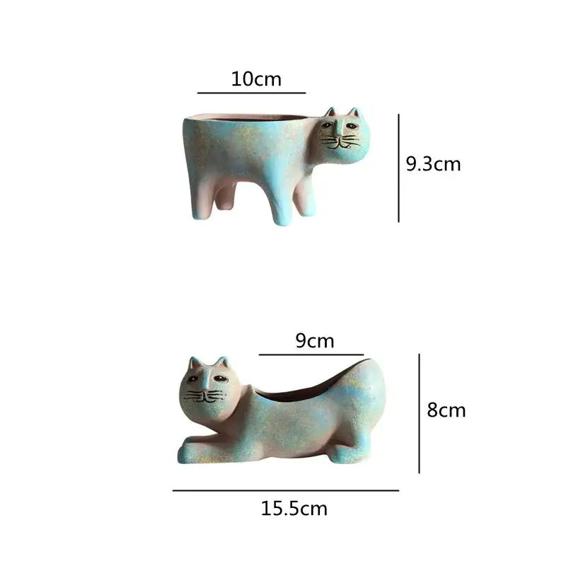 Turquoise Ceramic Cat Planter