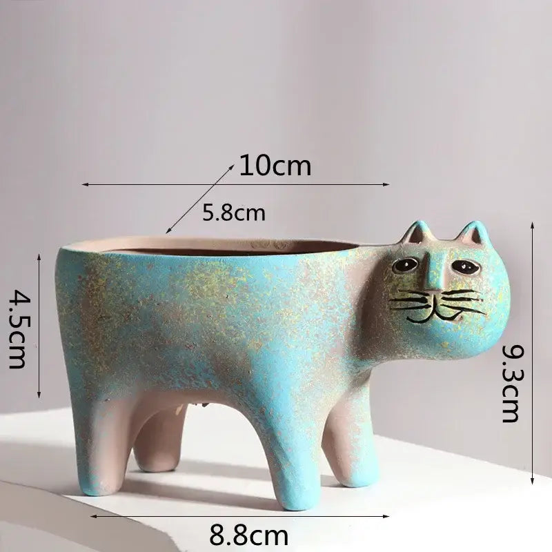 Turquoise Ceramic Cat Planter