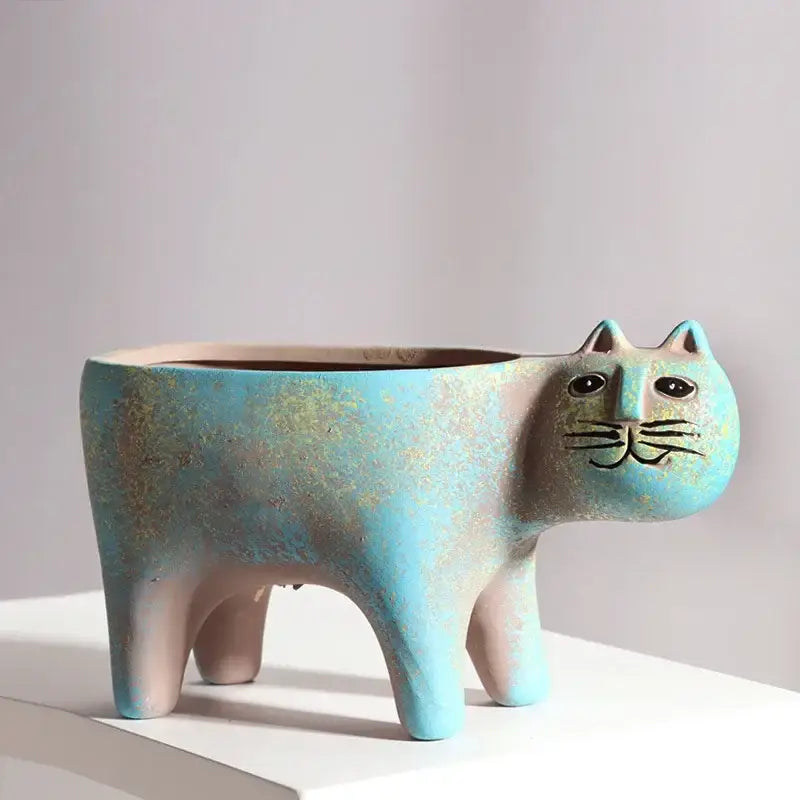 Turquoise Ceramic Cat Planter