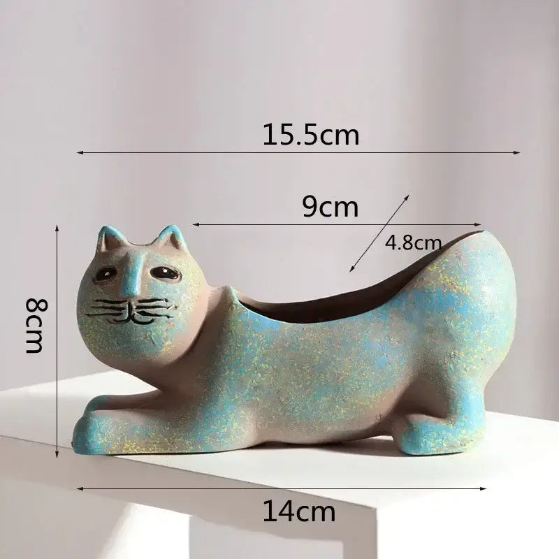 Turquoise Ceramic Cat Planter