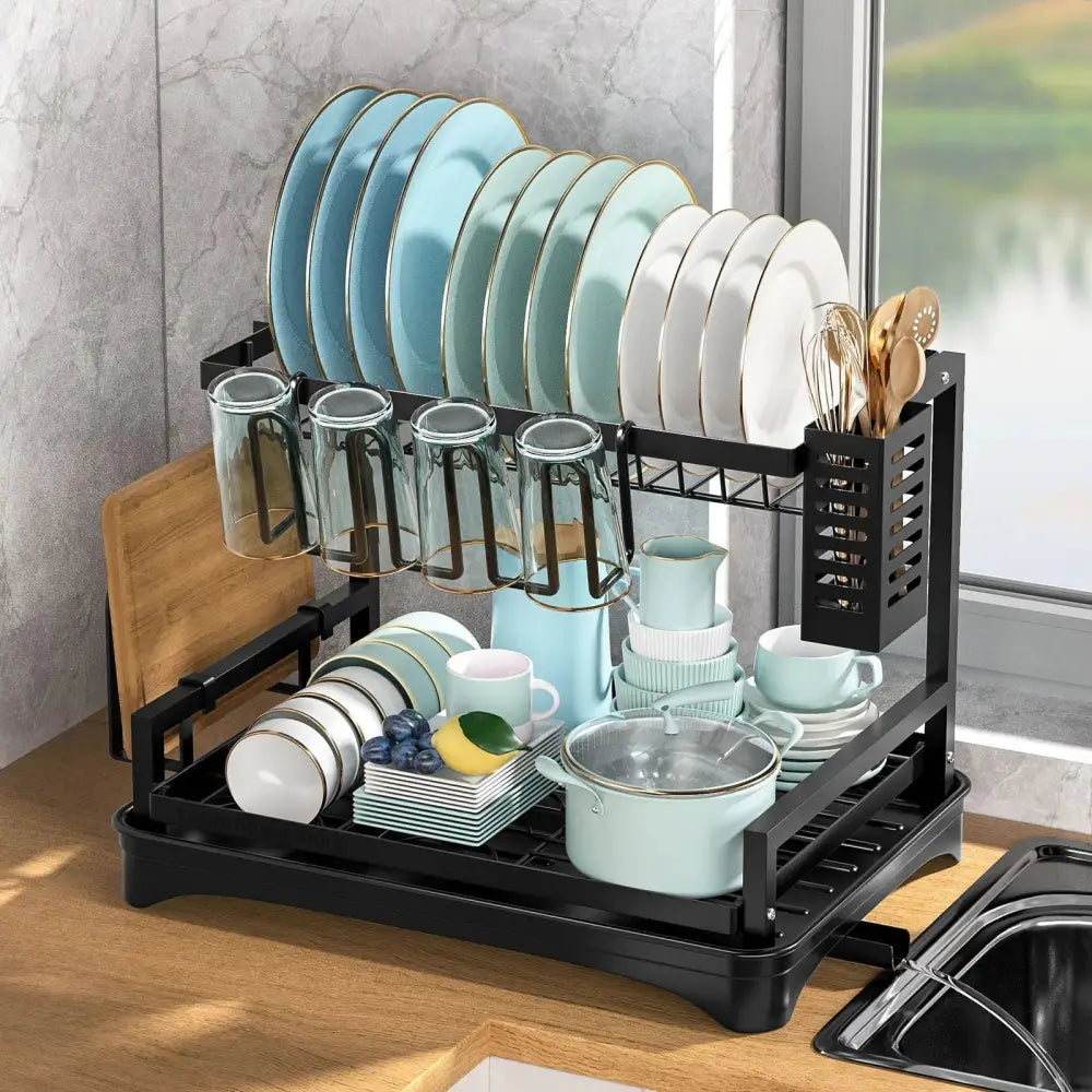Black Metal Dish Kitchen Rack