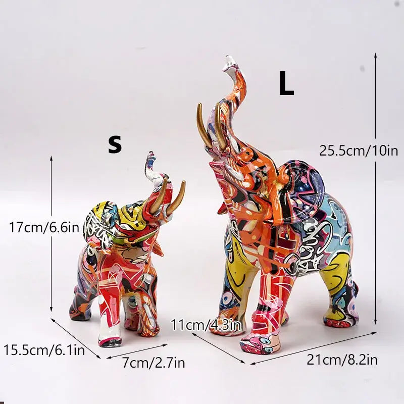 Graffiti Elephant Resin Sculpture Vibrant Design
