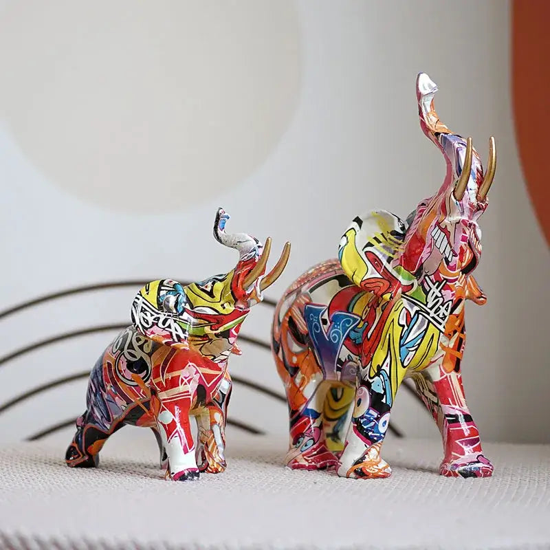 Graffiti Elephant Resin Sculpture Vibrant Design