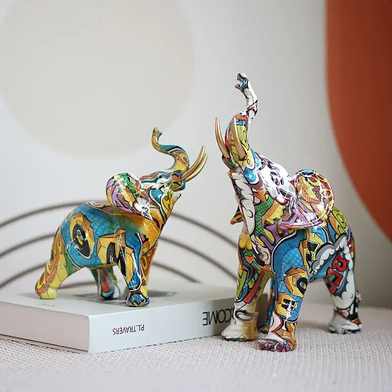 Graffiti Elephant Resin Sculpture Vibrant Design