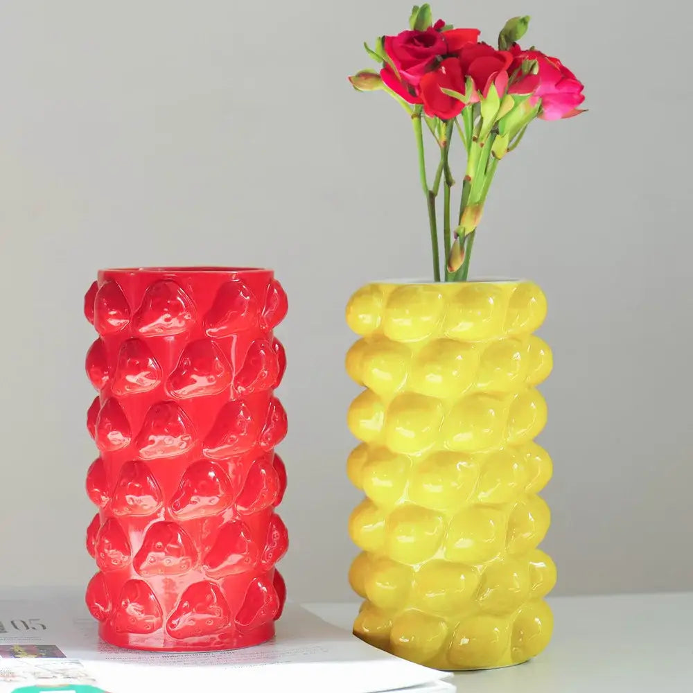Red Fruit Relief Vase