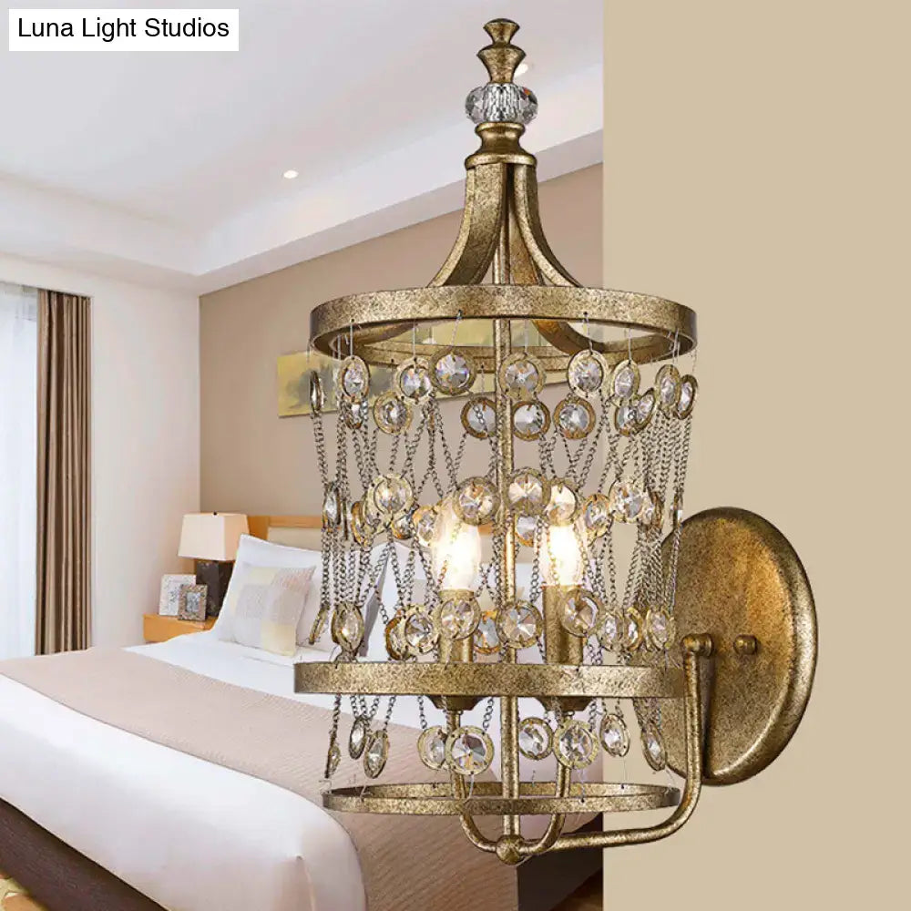 Antique Brass Crystal Sconce Dual-Light Bedroom
