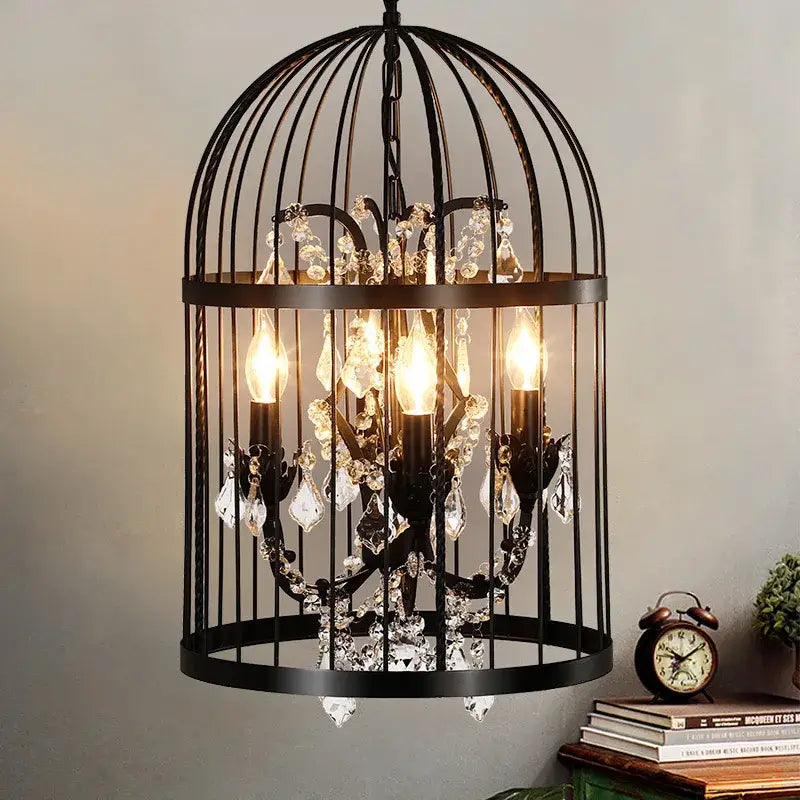 Black Crystal Cage Chandelier