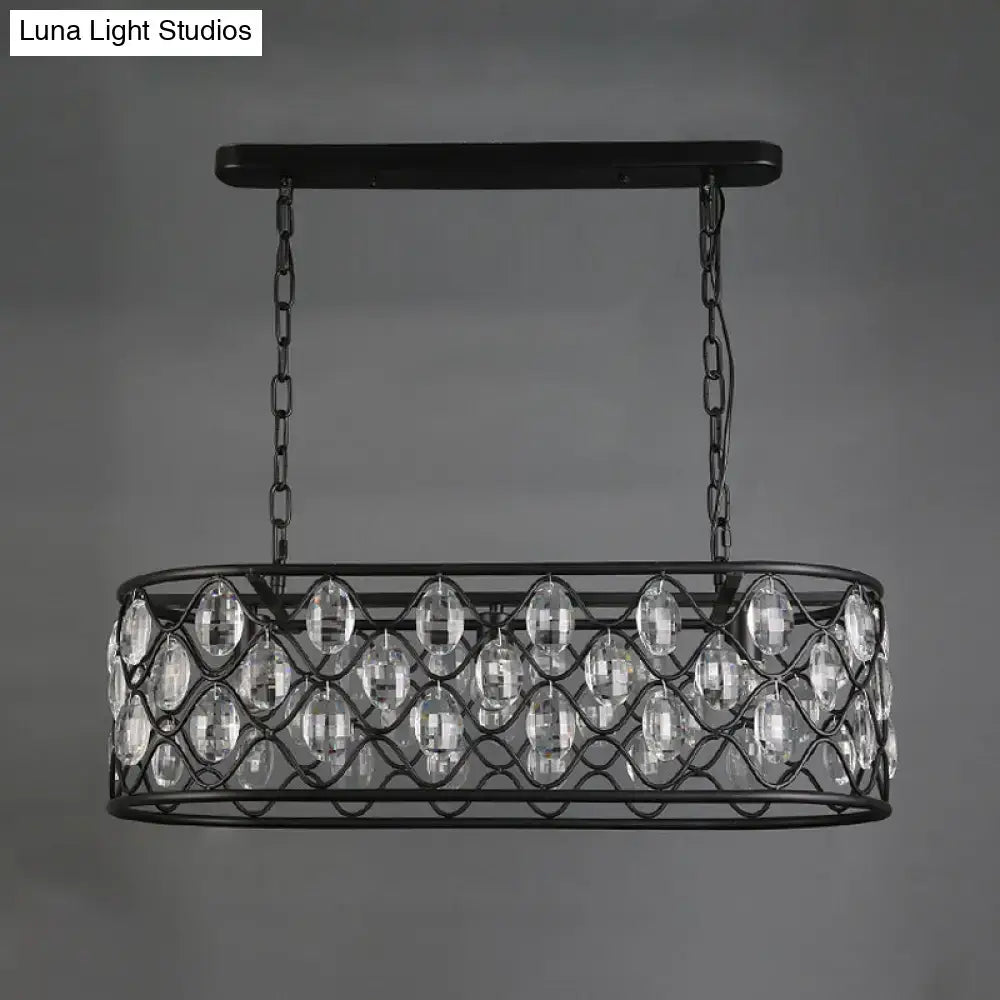Black Crystal Oval Industrial Three-Light Chandelier