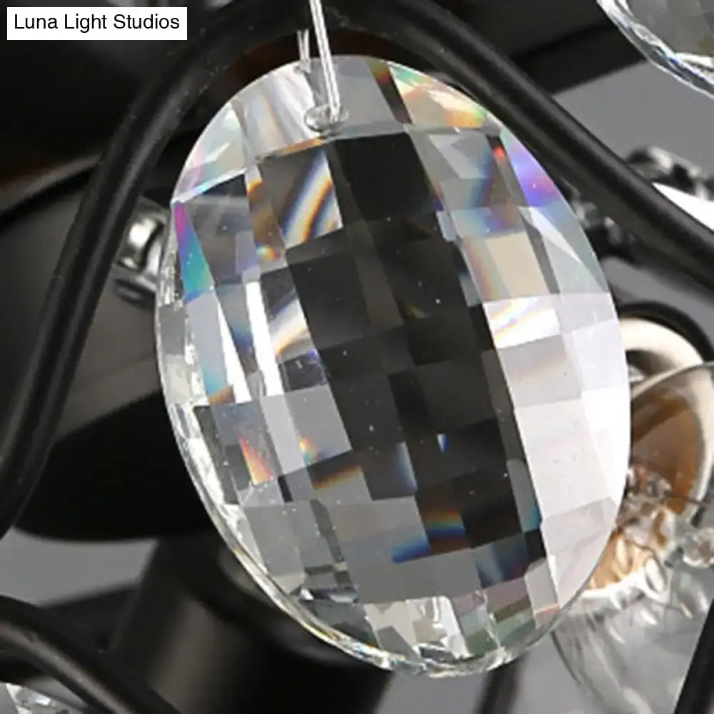 Black Crystal Oval Industrial Three-Light Chandelier