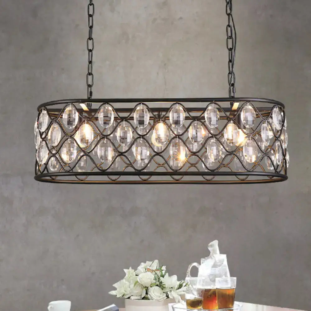 Black Crystal Oval Industrial Three-Light Chandelier