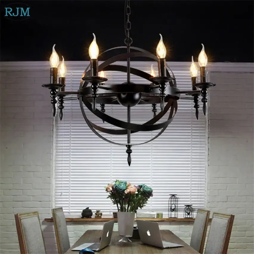 Black Iron Atomic Chandelier