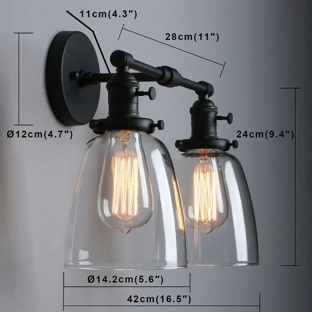 Black Glass Two-Light Vintage Canopy Sconce