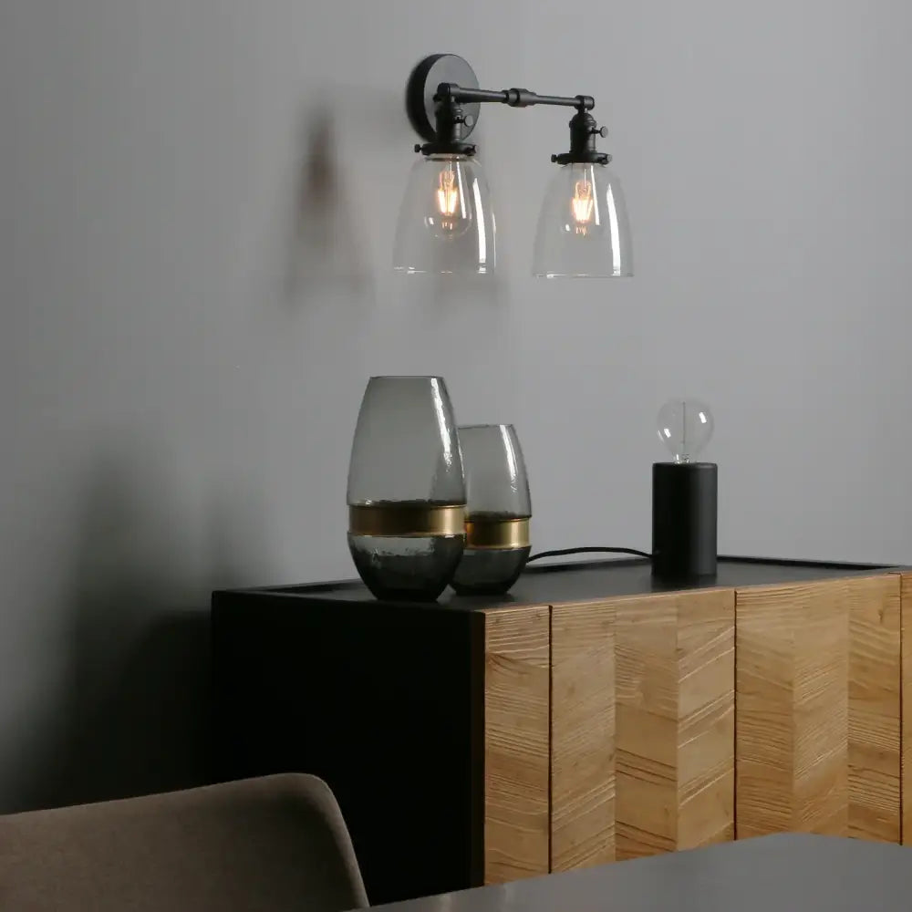 Black Glass Two-Light Vintage Canopy Sconce