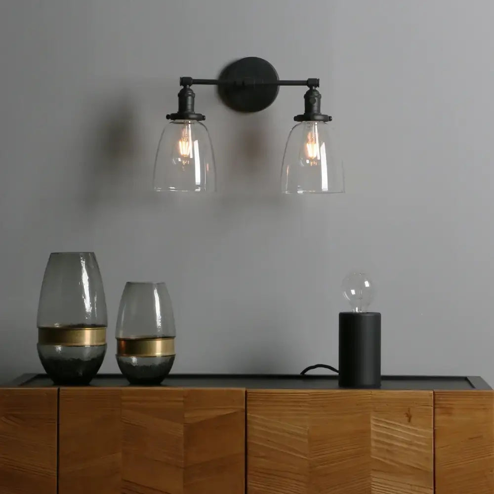 Black Glass Two-Light Vintage Canopy Sconce