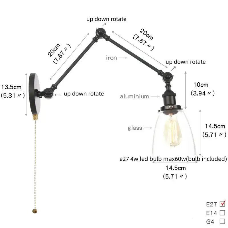 Black Glass Vintage Swing-Arm Wall Sconce