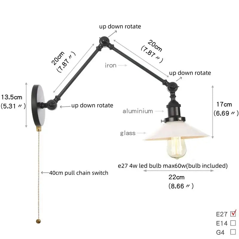 Black Glass Vintage Swing-Arm Wall Sconce