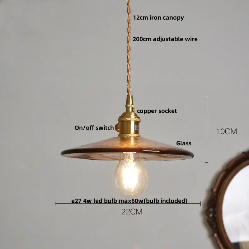 Amber Glass Adjustable-Height Pendant Lamp