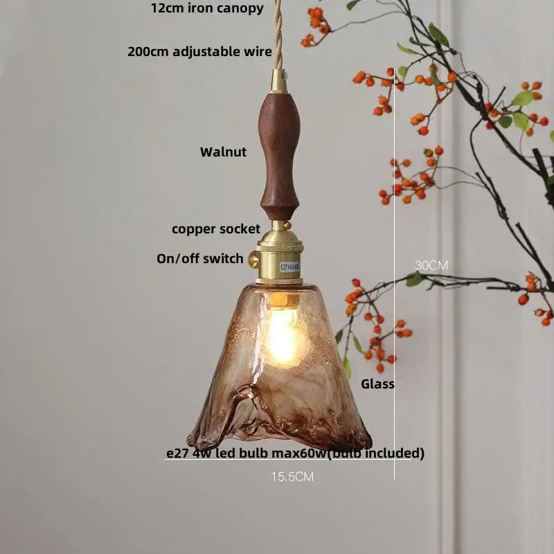 Amber Glass Adjustable-Height Pendant Lamp