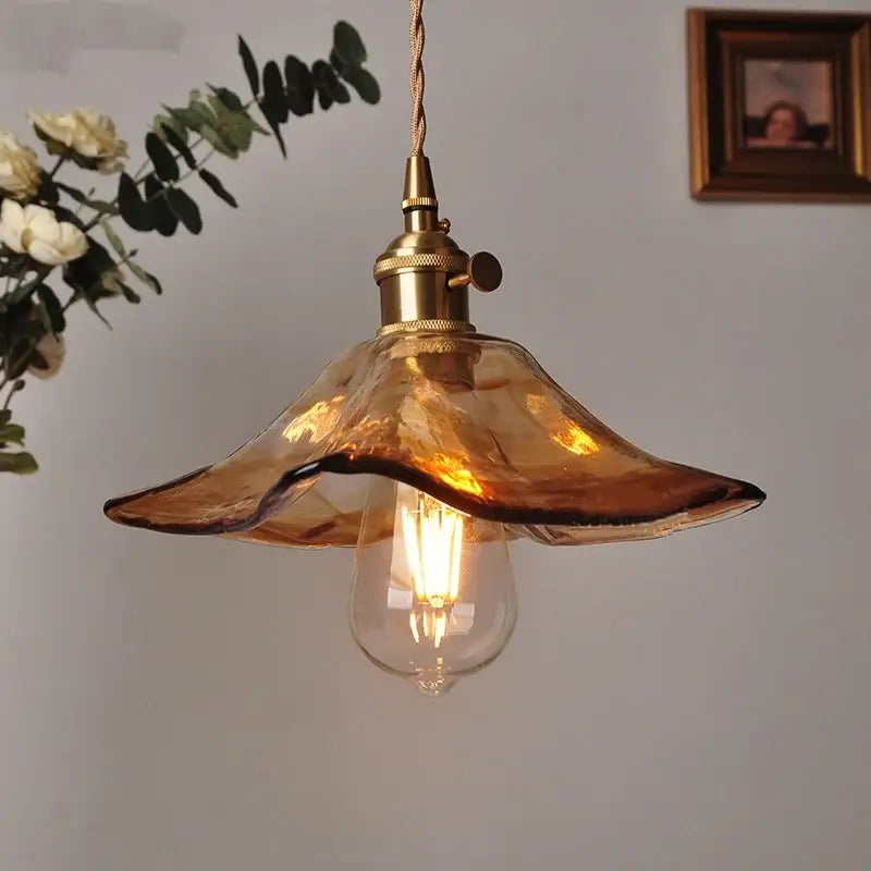 Amber Glass Adjustable-Height Pendant Lamp