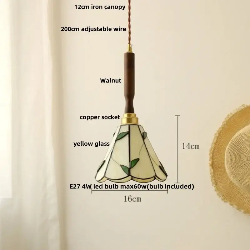 Vintage brass and ceramic walnut wood pendant light study aisle