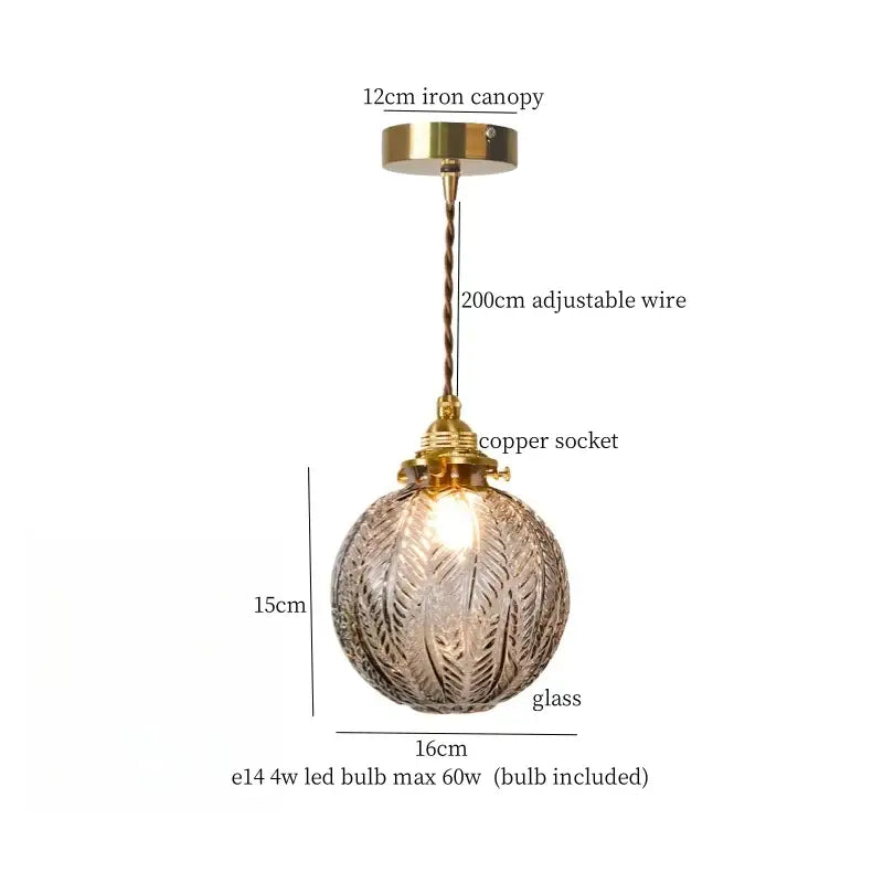 Vintage brass and textured glass led pendant lamp dining room