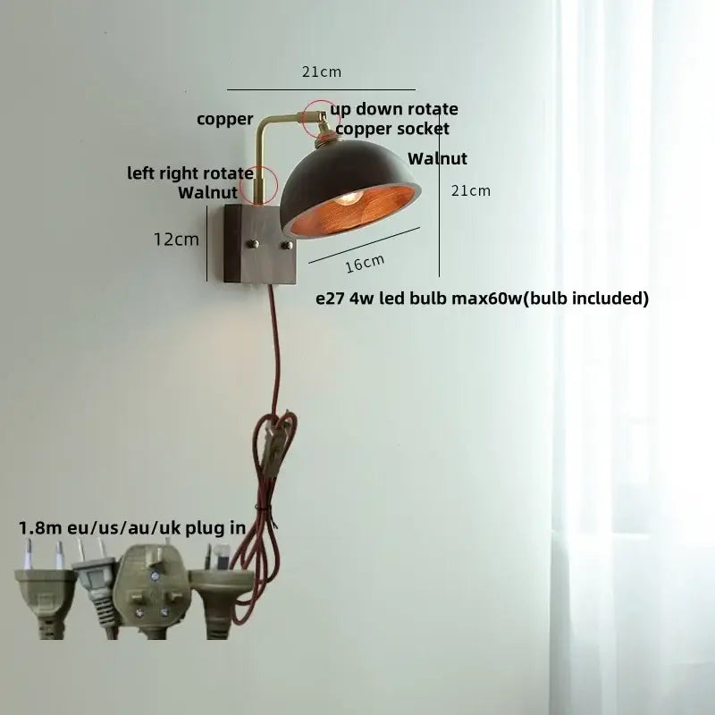 Wood Brass Wall Sconce