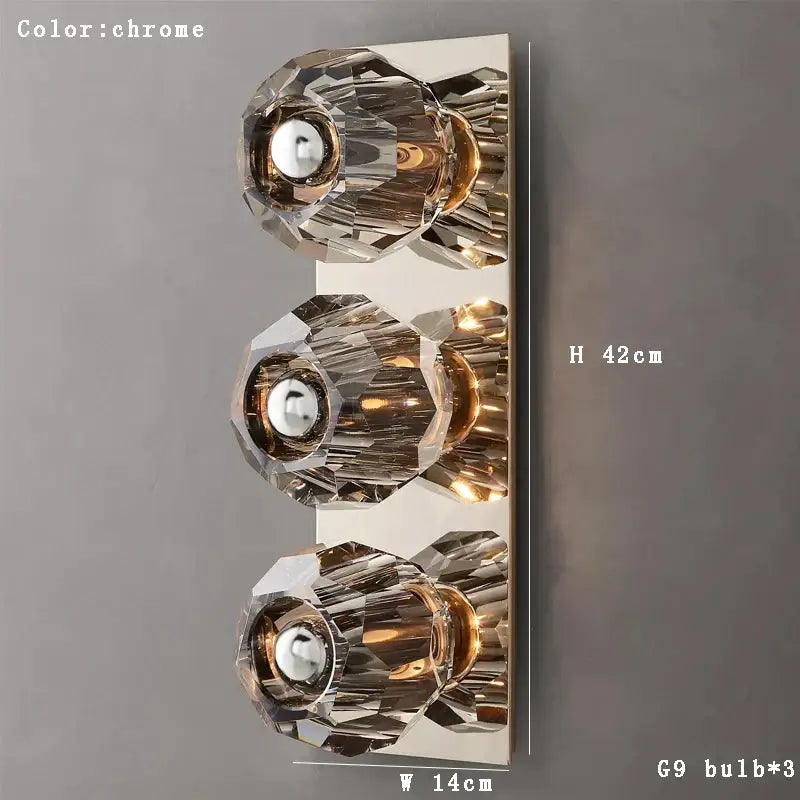 Vintage bronze & chrome crystal wall lamp living room sculpture