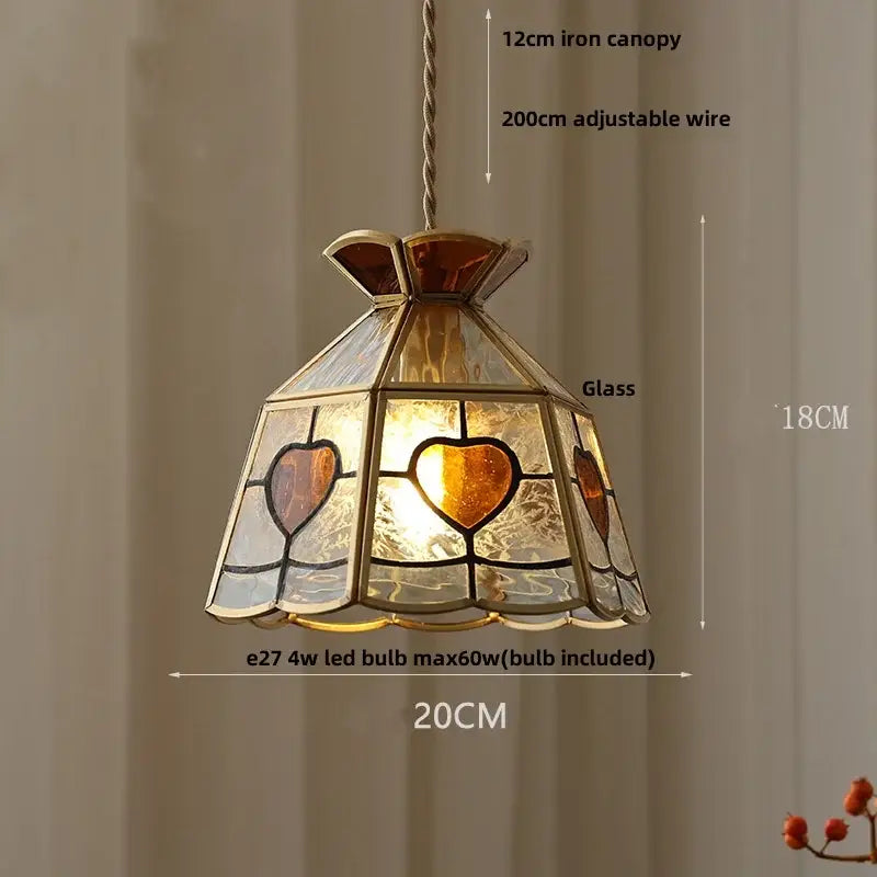 Vintage floral stained glass brass pendant lamp for dining room