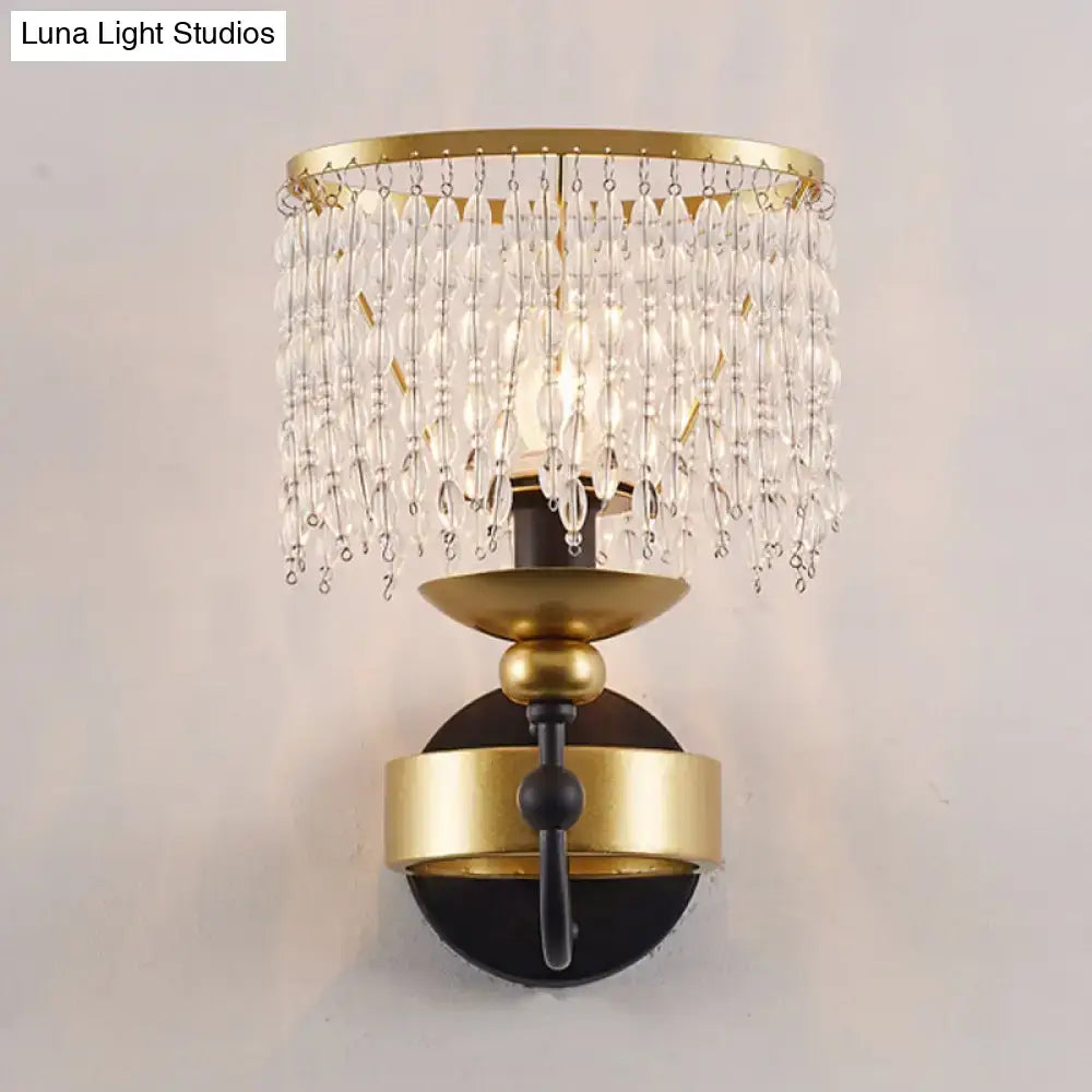 Vintage Gold Black Crystal Drape Fringe Sconce