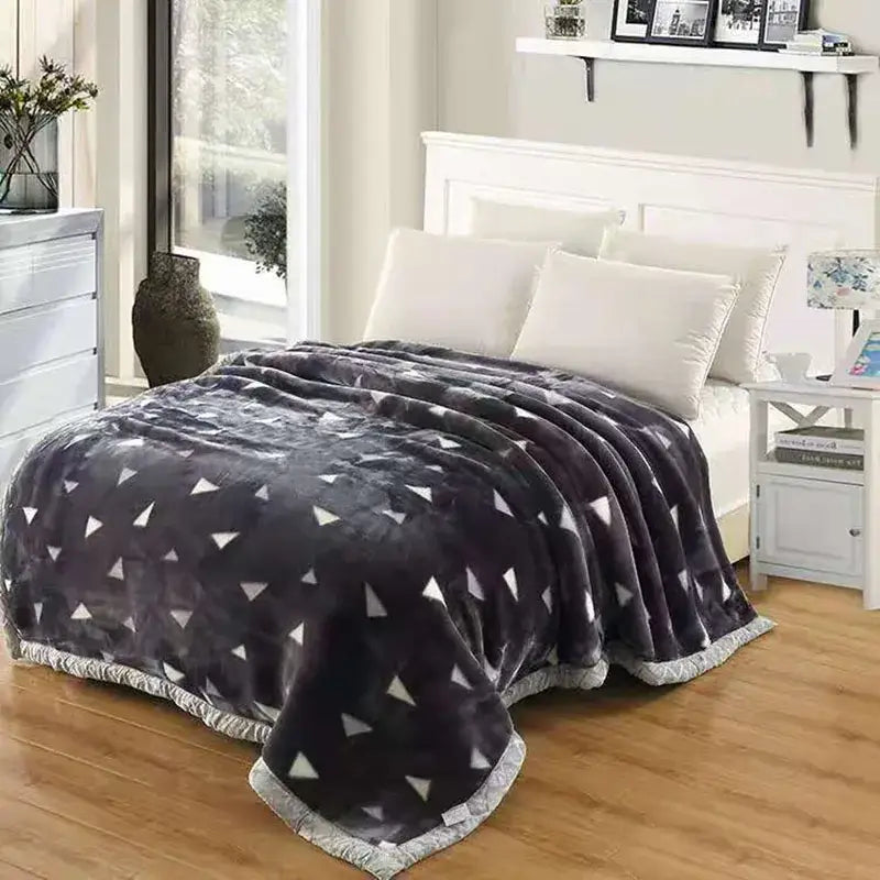 Vintage gray double layered raschel blanket bedroom plush throw