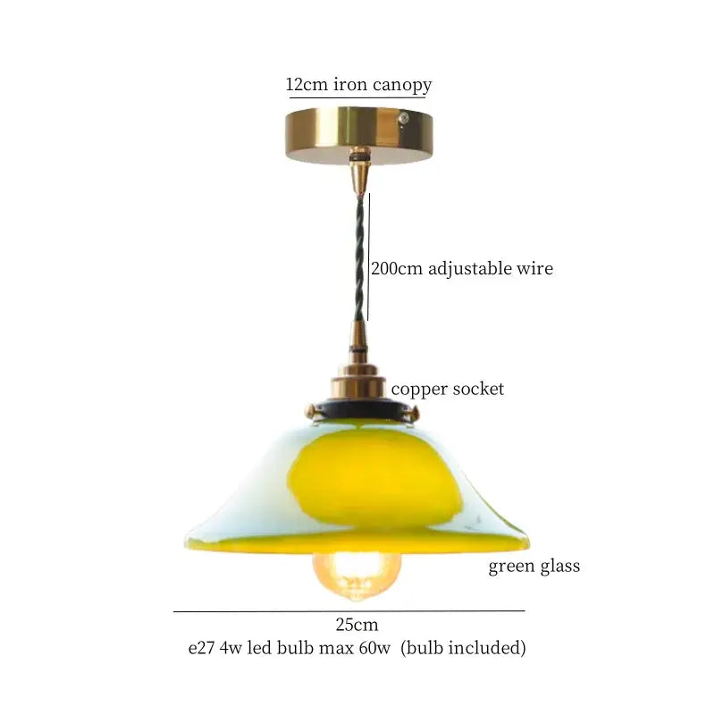 Vintage green lotus led pendant light dining room glass lamp