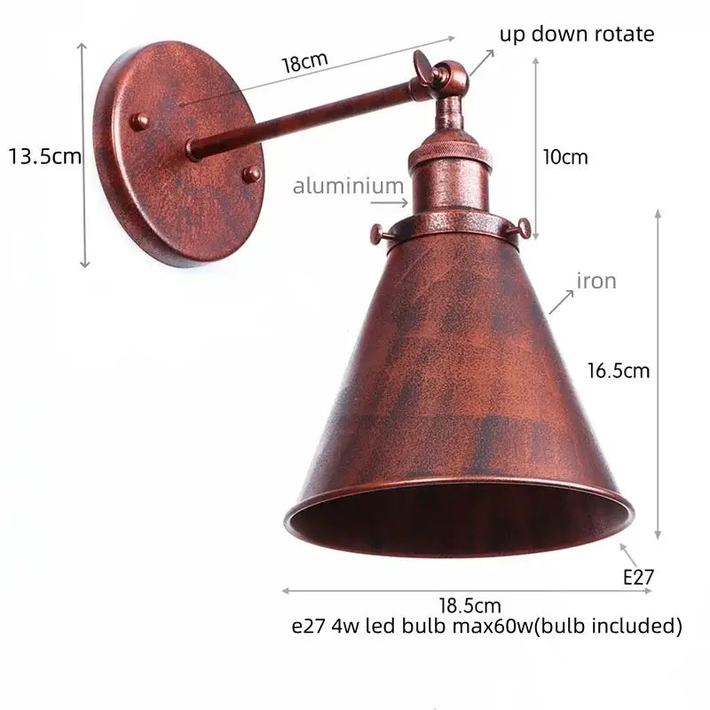 Vintage industrial brass iron led wall lamp bedroom reading light
