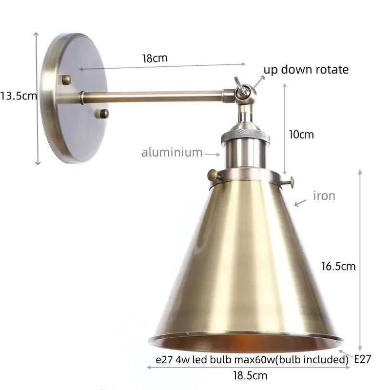 Vintage industrial brass iron led wall lamp bedroom reading light