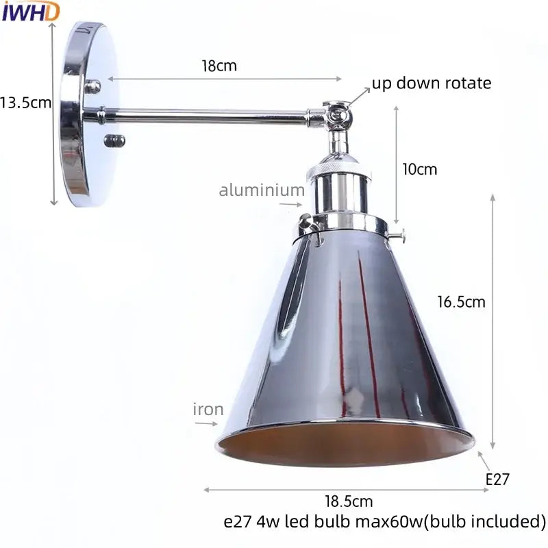 Vintage industrial brass iron led wall lamp bedroom reading light