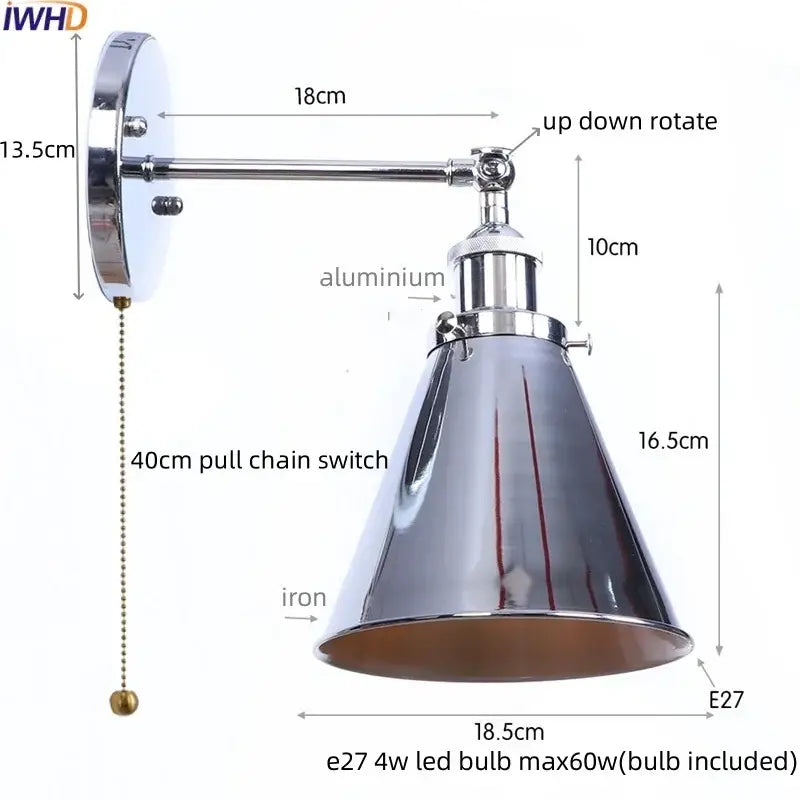 Vintage industrial brass iron led wall lamp bedroom reading light