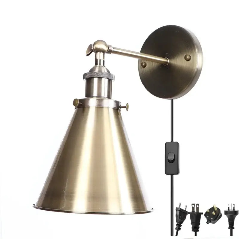Vintage industrial brass iron led wall lamp bedroom reading light