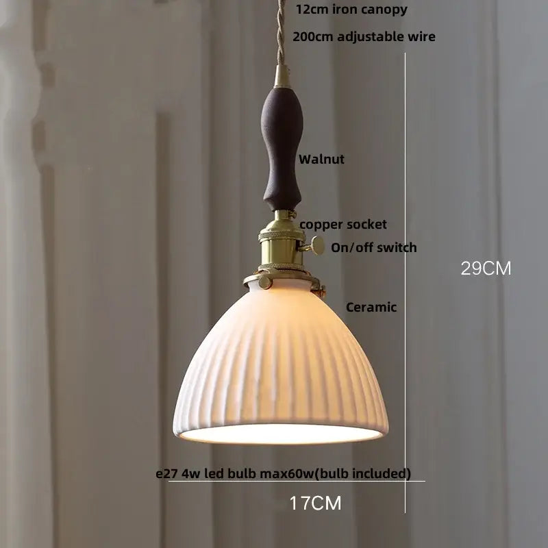 Vintage ribbed glass and wood pendant lights kitchen ceramic led