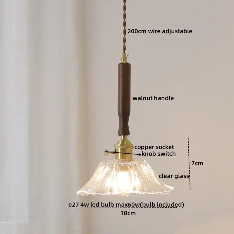 Vintage scalloped glass copper walnut led pendant lights dining room