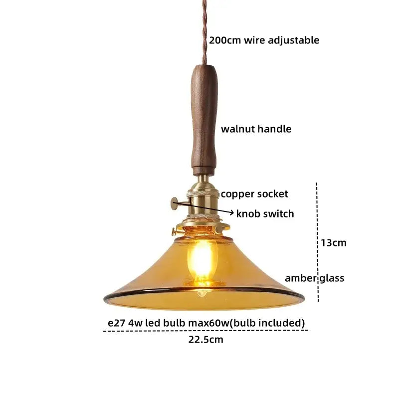 Vintage scalloped glass copper walnut led pendant lights dining room