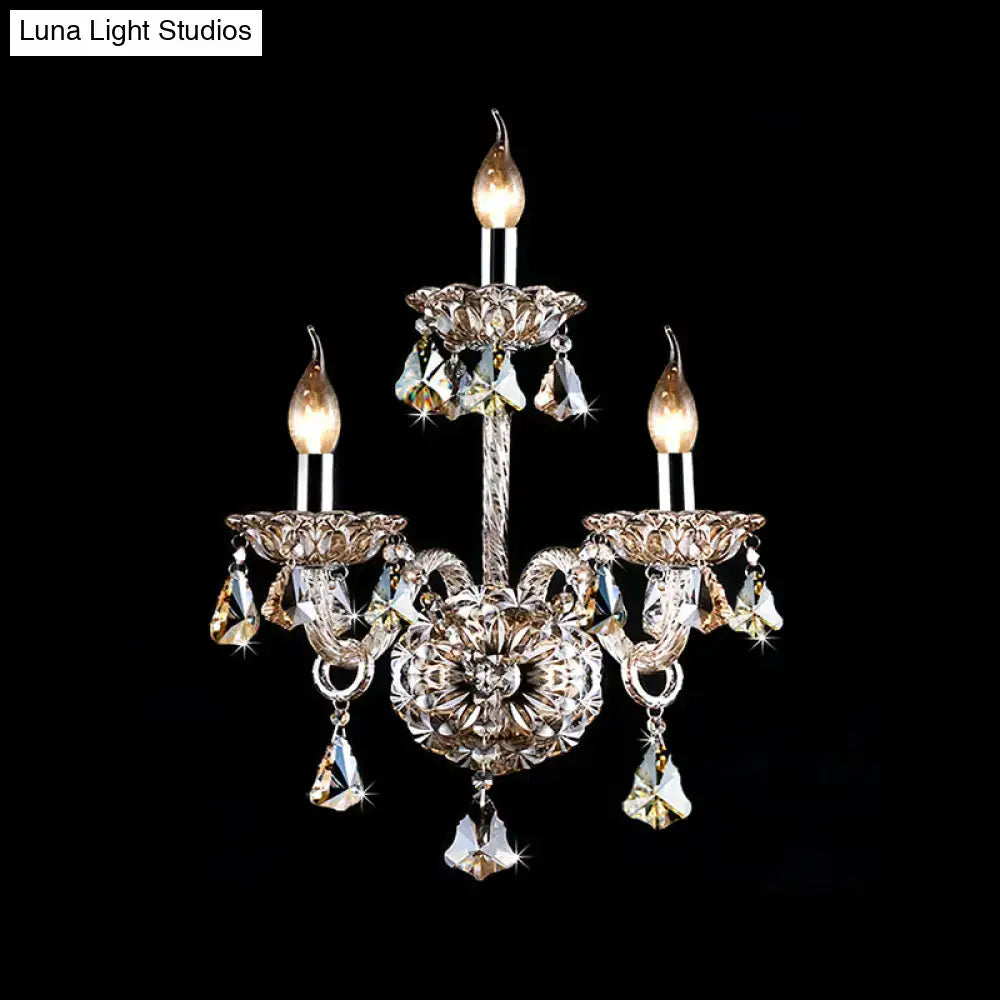 Vintage Amber Crystal Candle Sconce Three-Light