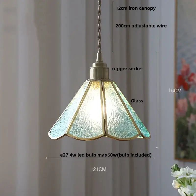 Vintage teal blue glass led pendant light kitchen hanging lamp