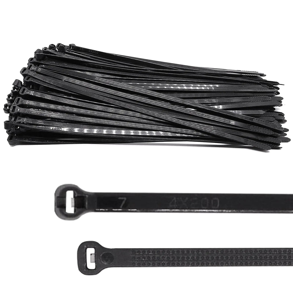BUXIMN 150pcs Push Mount Zip Ties 8 inch Self Locking Straps Cable Zip Tie with Stainless Steel Metal Tooth Locking Device Heavy Duty Nylon Zip Tie Clips (8" Black)
